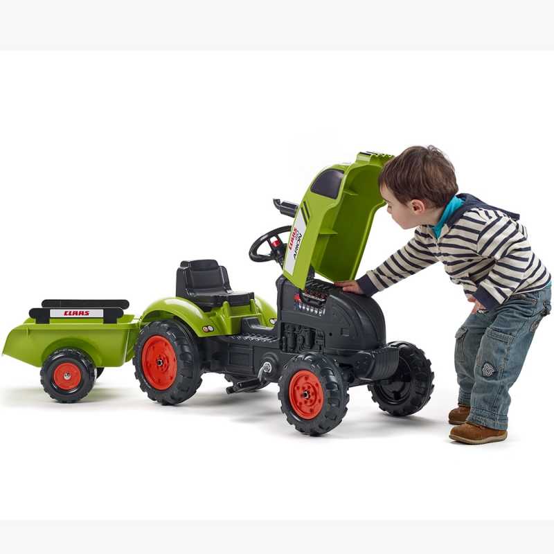 Pedalais minamas traktorius su priekaba - Claas Falk, žalias