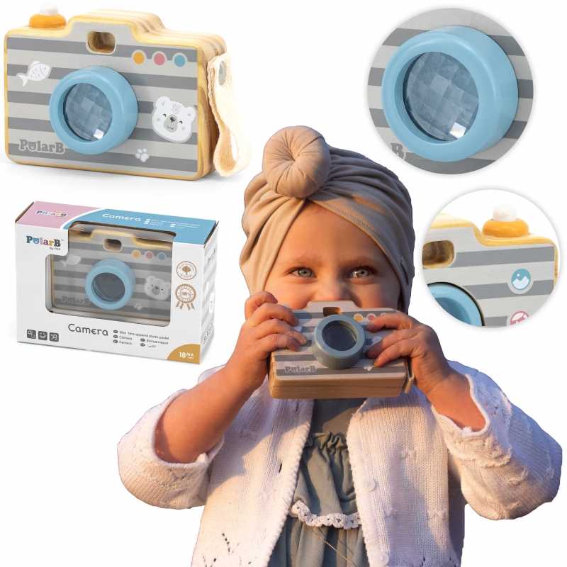 Vaikiškas medinis fotoaparatas - kaleidoskopas