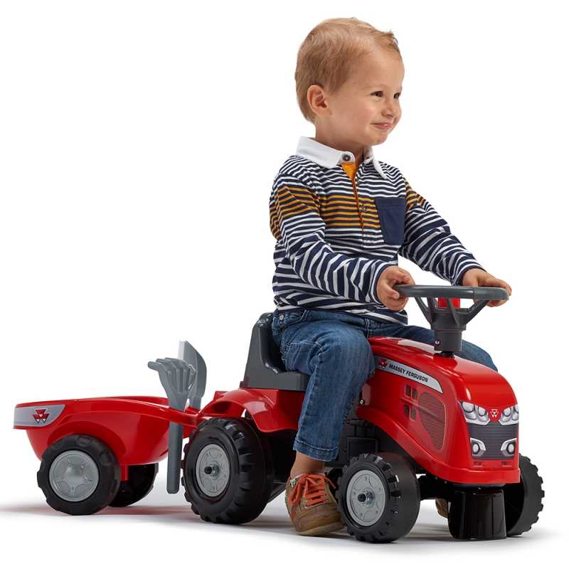 Paspiriamas traktorius su priekaba - Baby Massey Ferguson, raudonas 			