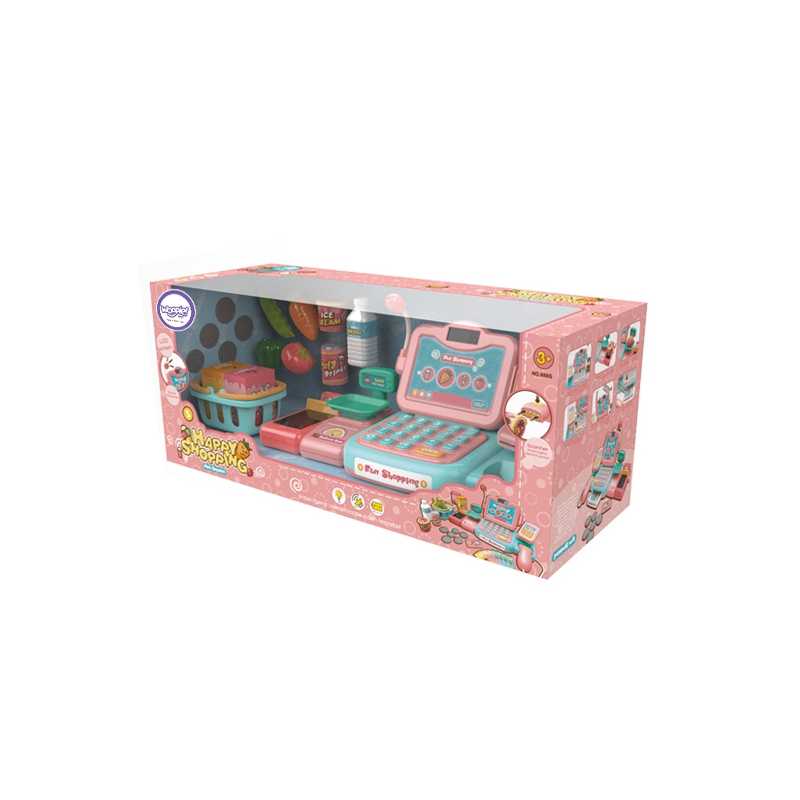 Žaislinis kasos aparatas su priedais, rožinis