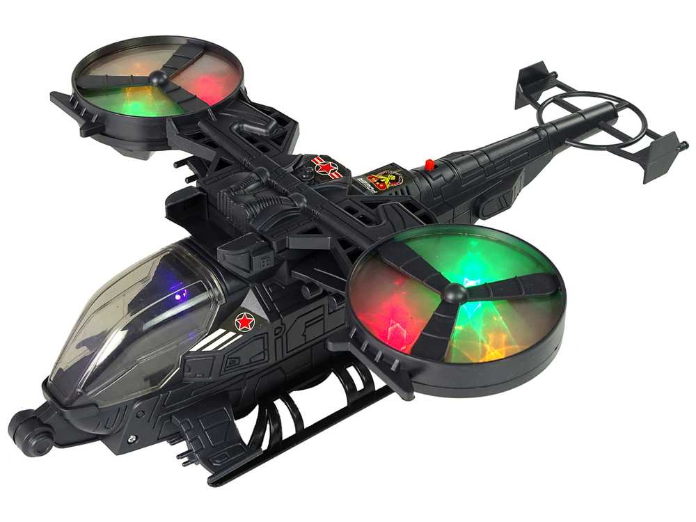 Karinis sraigtasparnis su garsais ir šviesomis