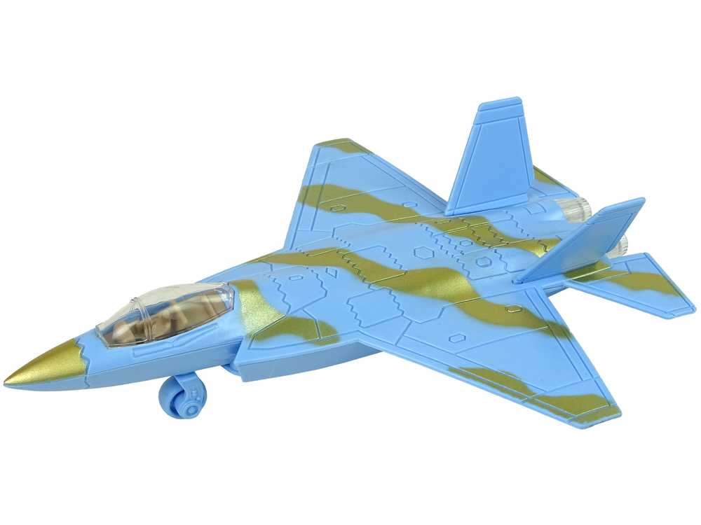 Karinis lėktuvas su garso ir šviesos efektais, šviesiai mėlynas