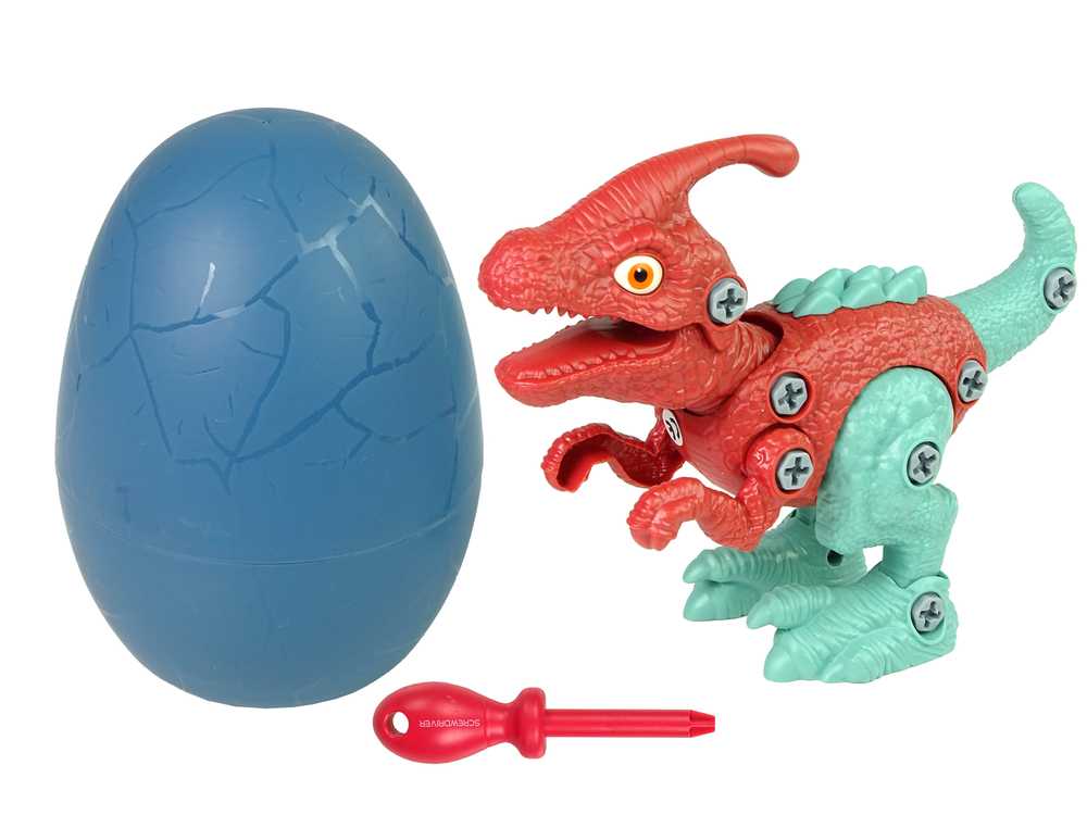 Konstruktorius - dinozauras su kiaušiniu, raudonas