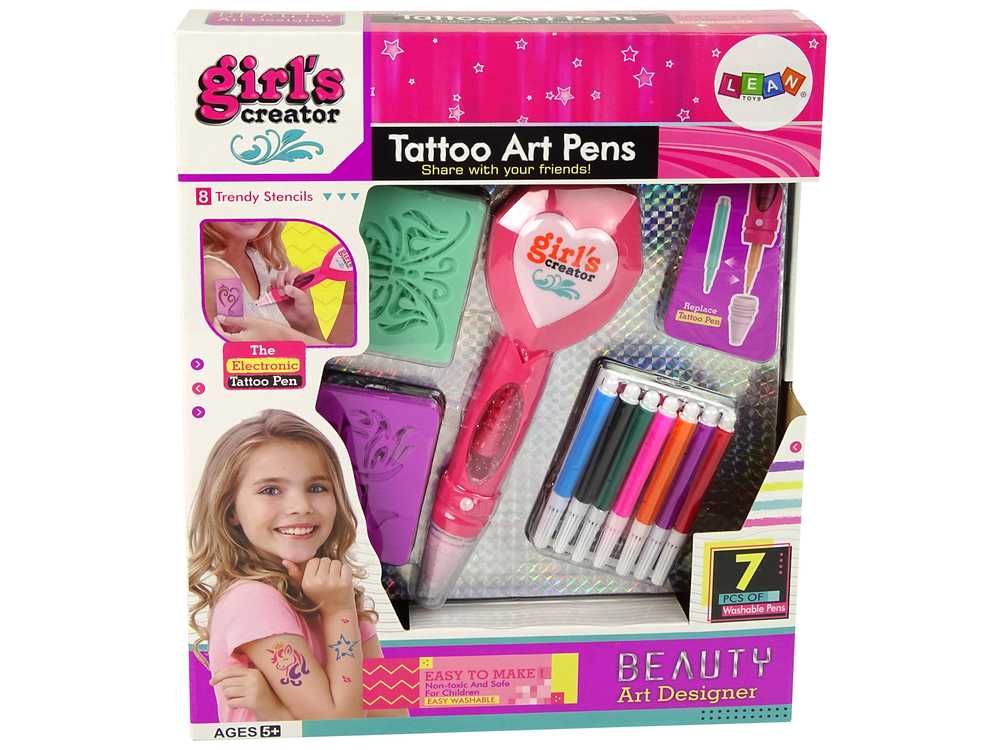 Vaikiškų tatuiruočių rinkinys su rašikliais