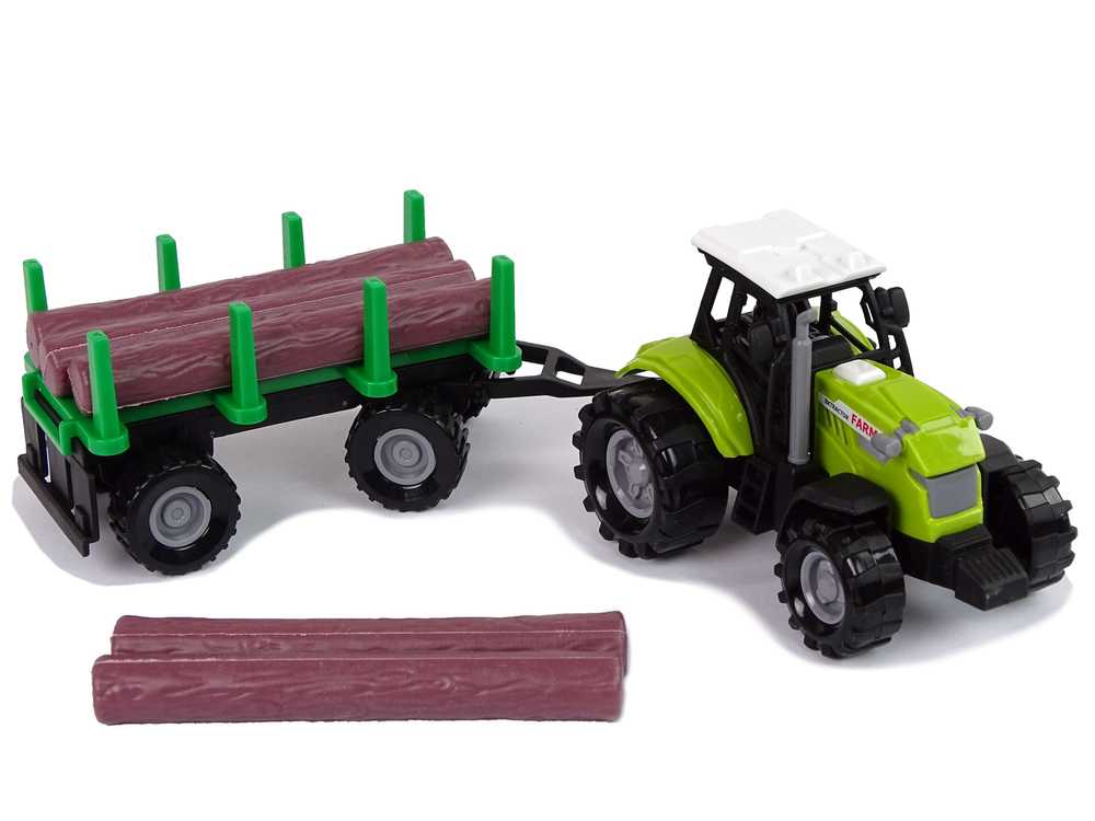 Žaislinis traktorius su rąstų priekaba