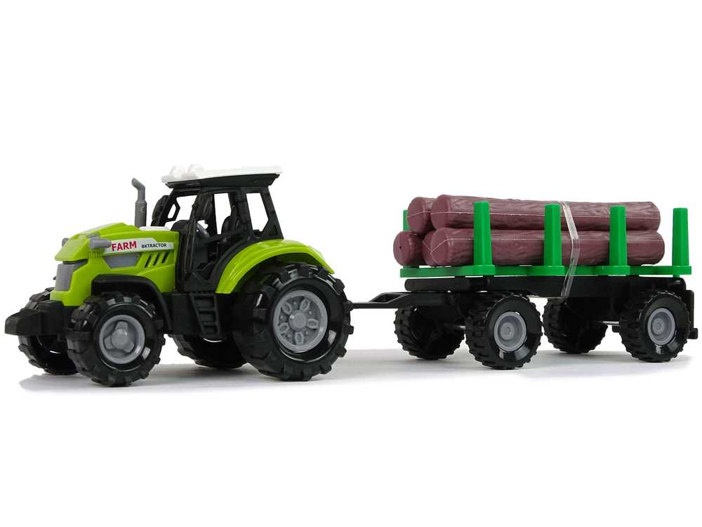 Žaislinis traktorius su rąstų priekaba