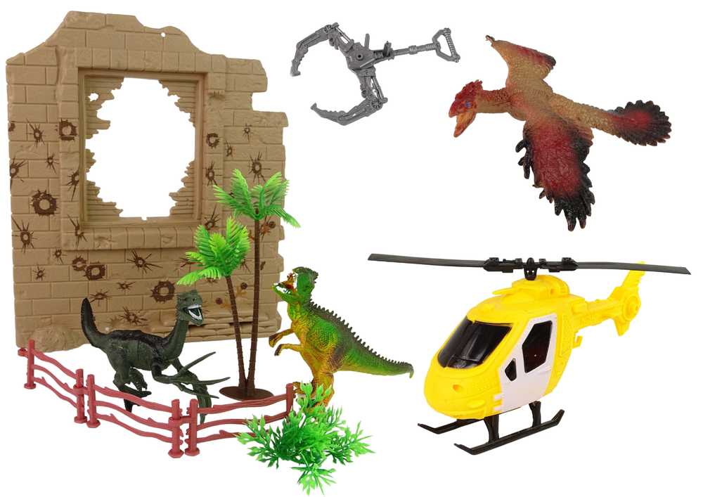 Didelis dinozaurų parko rinkinys su automobiliu ir sraigtasparniu 