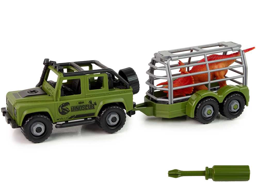 Dinozaurų transportavimo sunkvežimis su dinozauru ir atsuktuvu