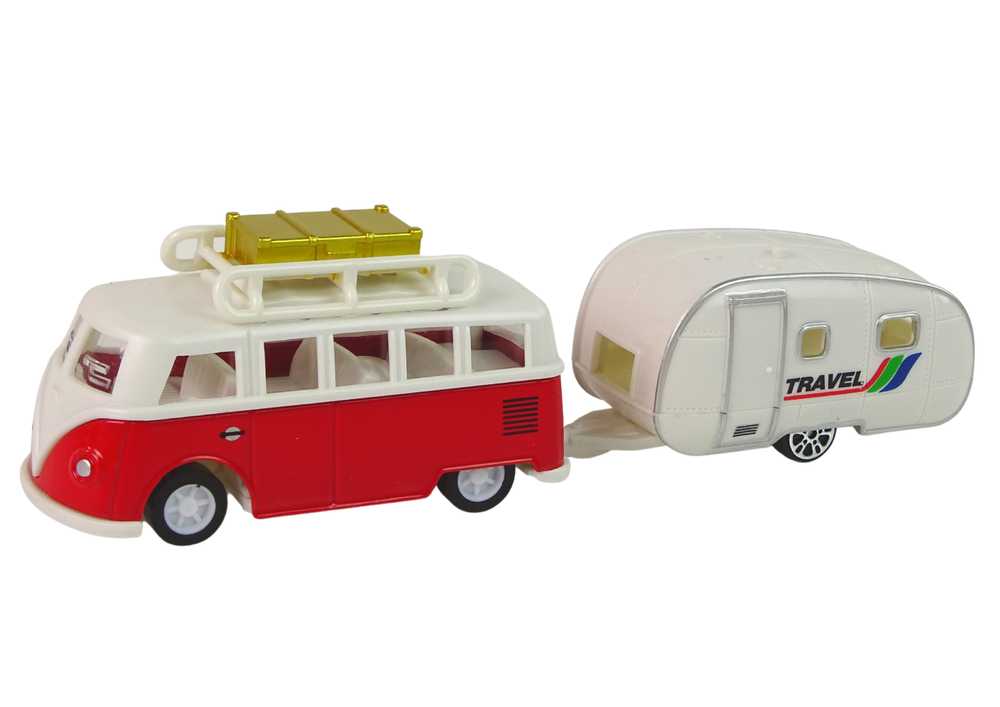 Žaislinis autobusas su kempingo priekaba 
