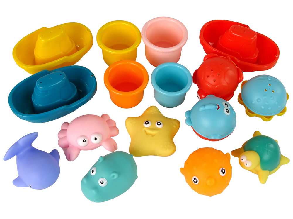 Vonios žaislų rinkinys - Jūros gyvūnai, 17 dalių