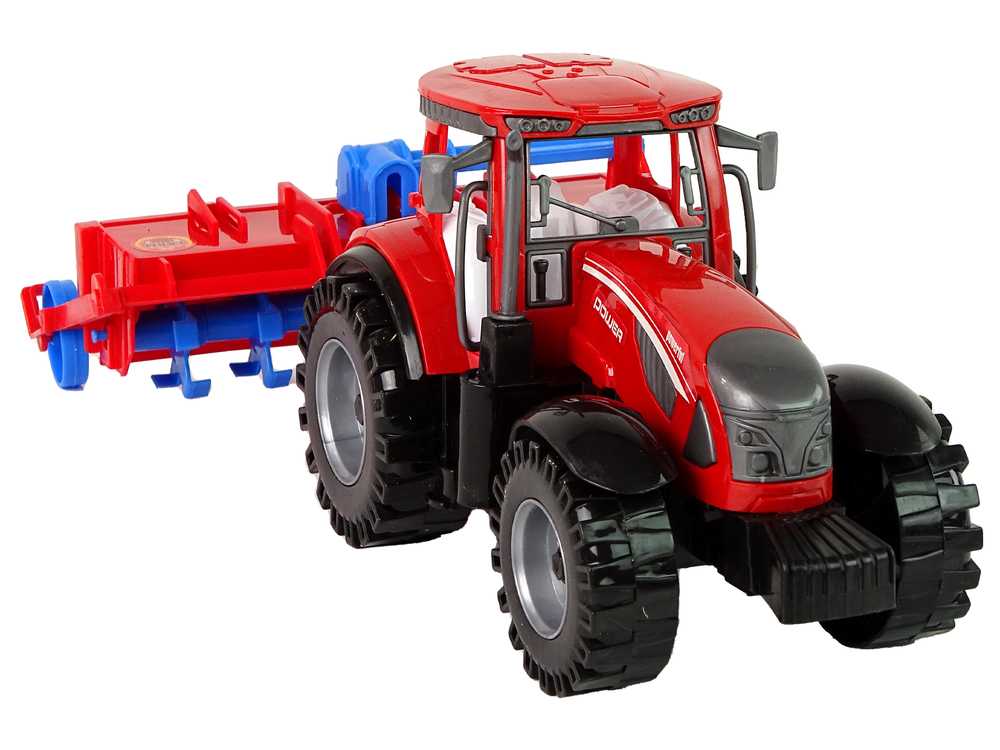 Raudonasis traktorius su plūgo frikcine pavara