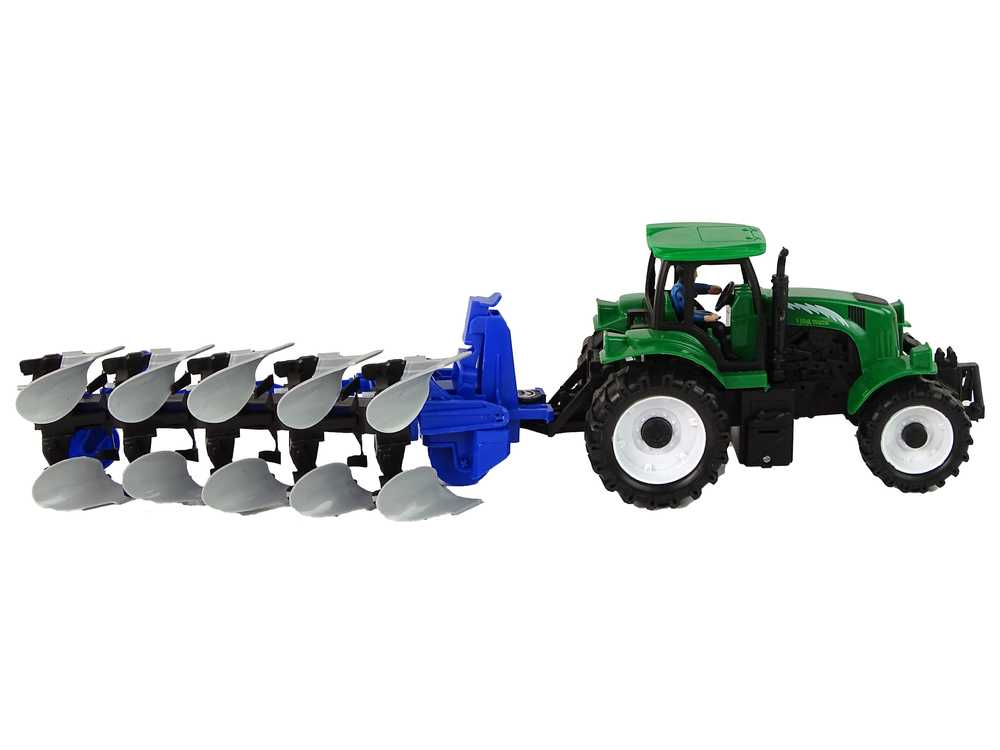 Traktorius su plūgu, žalias/mėlynas