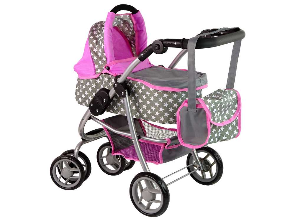 Pink Stars vaikiškas vežimėlis lėlėms