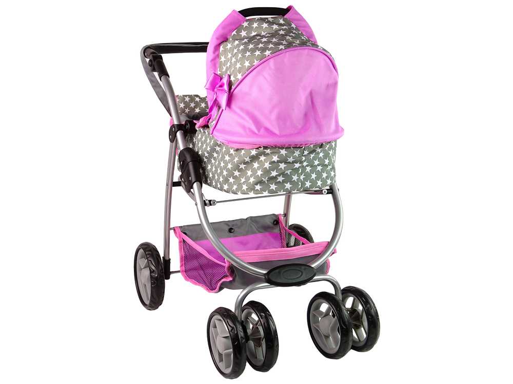 Kūdikių lėlių vežimėlis su krepšiu