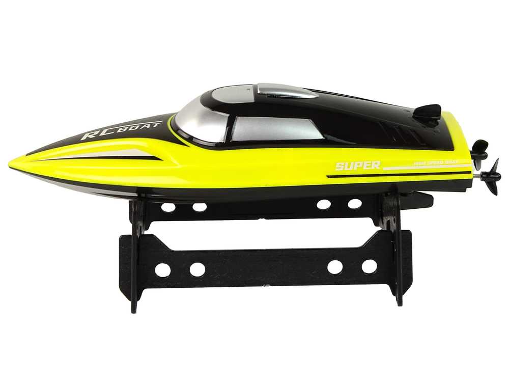 Nuotoliniu būdu valdoma motorinė valtis, geltona