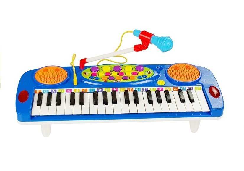 Vaikiškas pianinas su mikrofonu, mėlynas