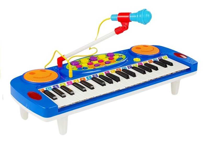 Vaikiškas pianinas su mikrofonu, mėlynas