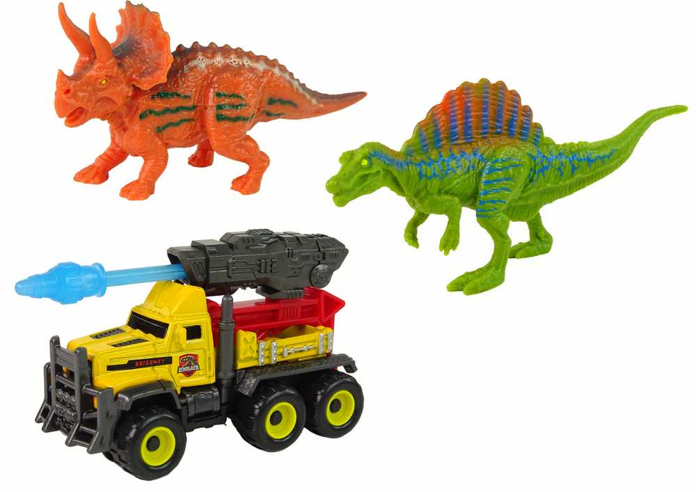 Dinozaurų figūrėlių ir automobilio rinkinys, geltonas