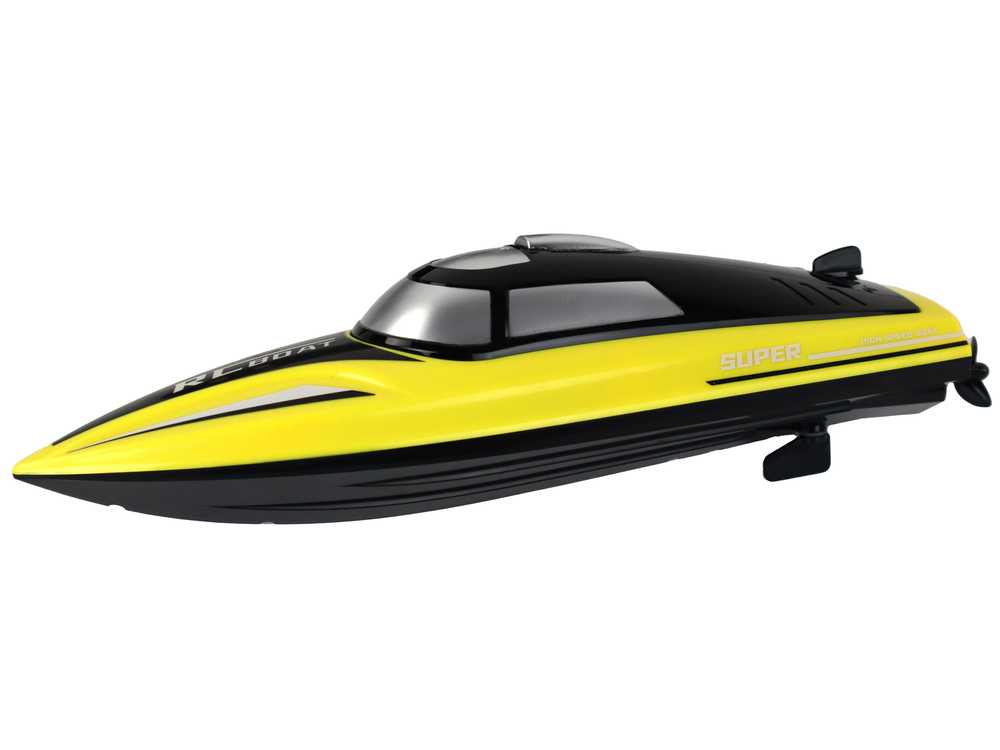 Nuotoliniu būdu valdoma motorinė valtis, geltona
