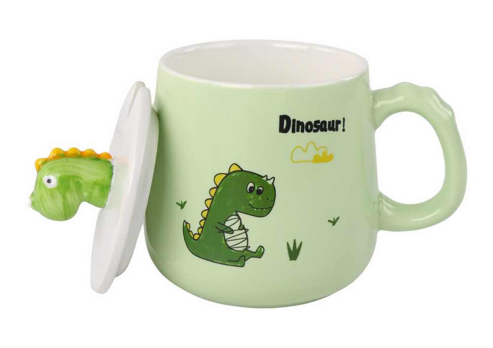 Keraminis puodelis su dinozauru, žalias