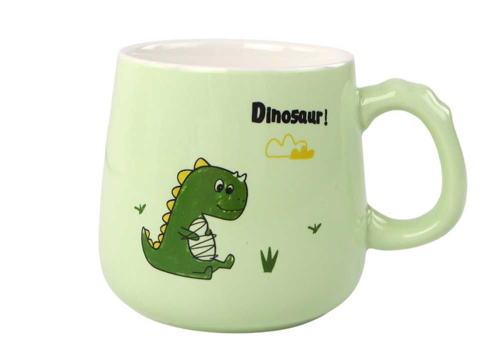 Keraminis puodelis su dinozauru, žalias