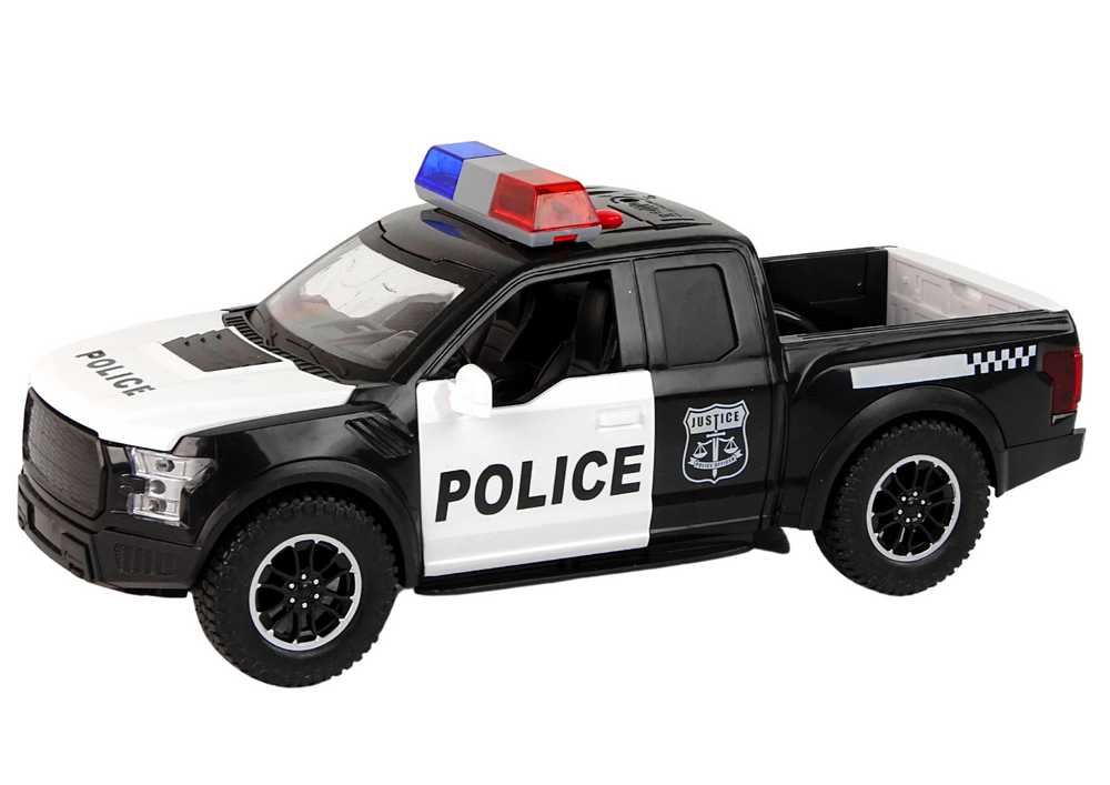 Policijos automobilis su garso ir šviesos efektais, juodas
