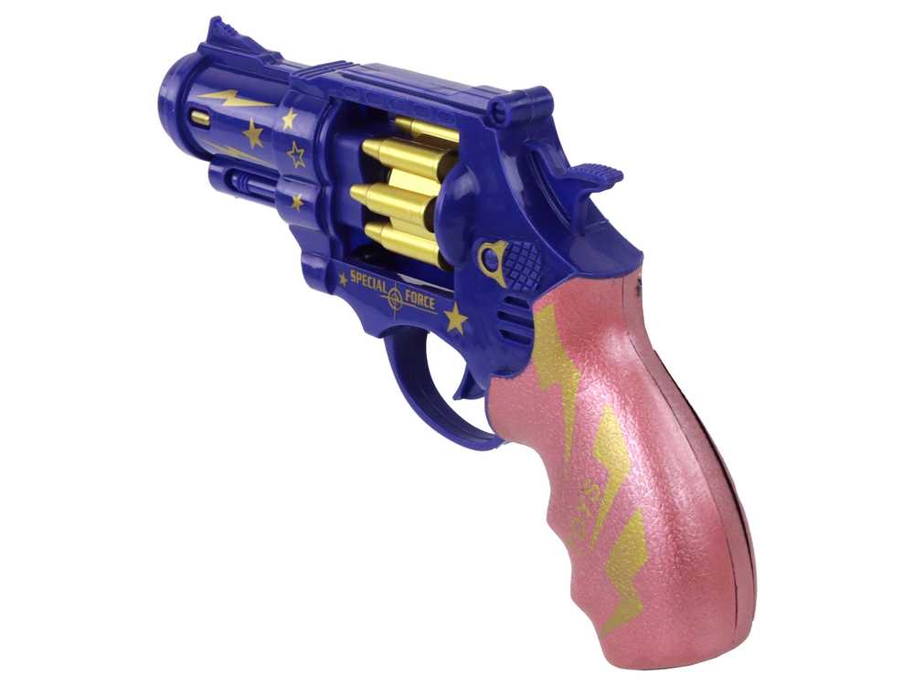 Žaislinis revolveris su garso efektais, mėlynas
