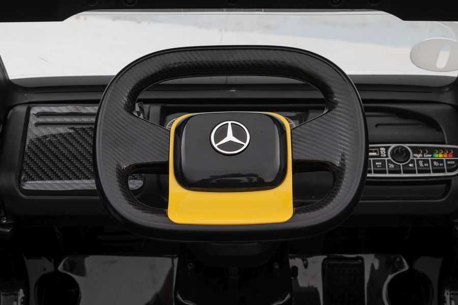 Vienvietis elektromobilis Mercedes XMX622B LCD su priekaba, geltonas