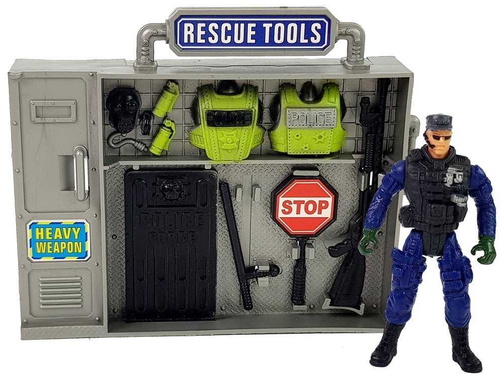 Policijos transporto priemonių rinkinys su priedais, mėlynas