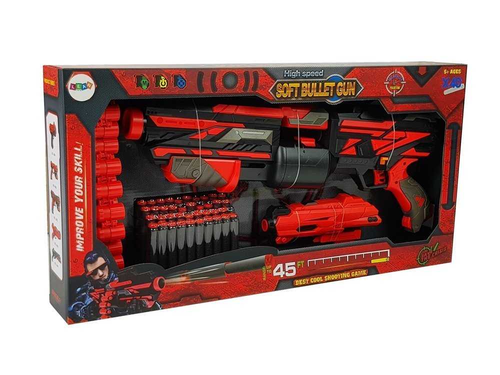 Didelis žaislinis šautuvas su minkštais šoviniais Soft Bullet Gun, raudonai juodas
