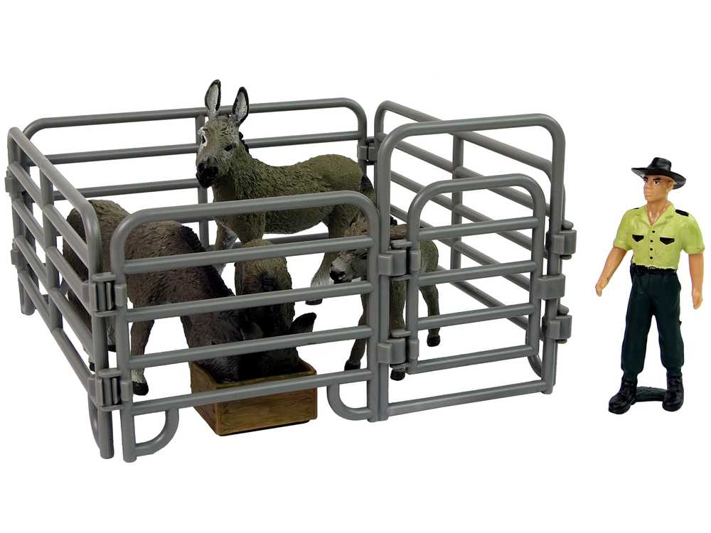 Figūrėlių rinkinys (asilai, ūkininkas, tvora), pilkos spalvos