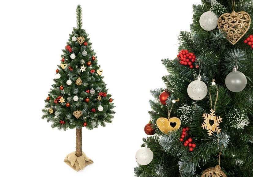 Dirbtinė kalėdų eglutė ant deimantinės pušies kamieno su kankorėžiais, 180 cm