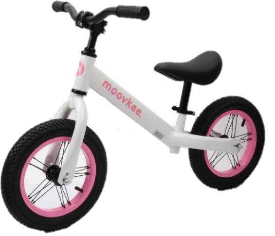 Balansinis dviratukas - Moovkee, 12 colių, baltai rožinis