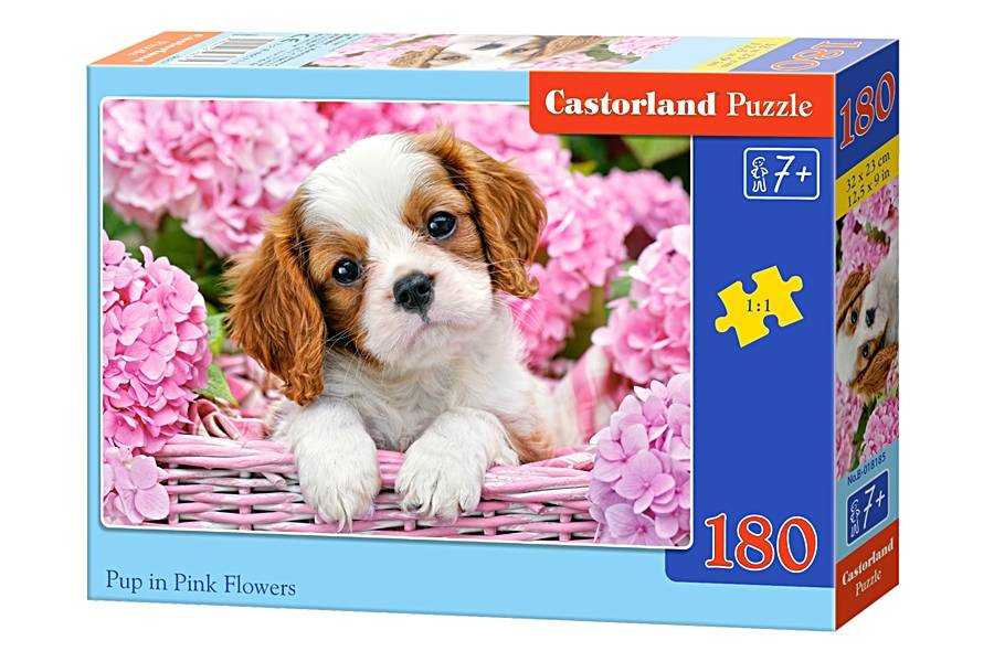 Dėlionė Castorland Pup in Pink Flower, 180 dalių