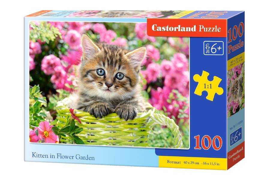 Dėlionė Castorland Kitten in Flower Garden, 100 dalių
