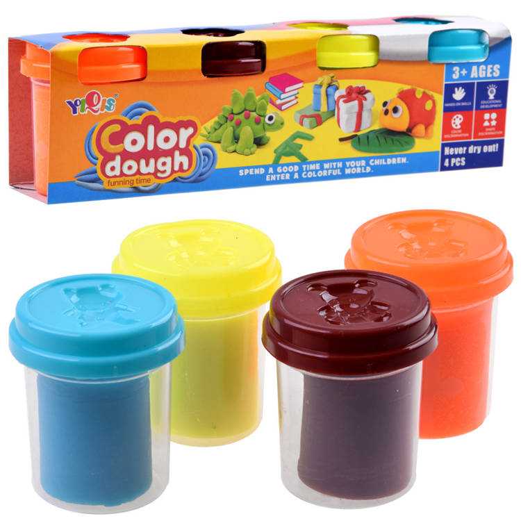 Plastikinė masė, 4 spalvoti puodeliai