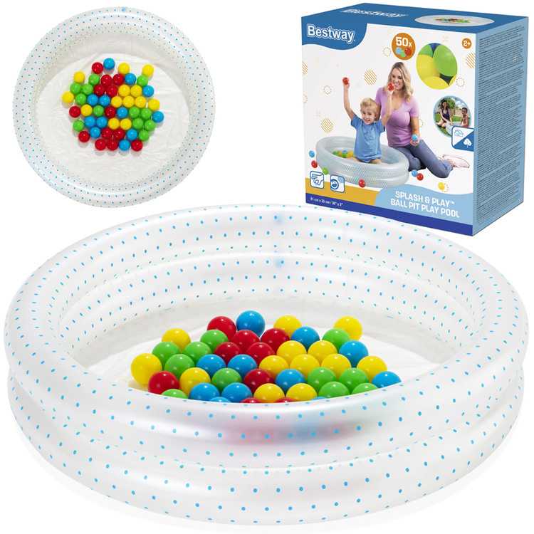 Vaikiškas baseinas su kamuoliukais Bestway, 91x20, mėlyni taškeliai