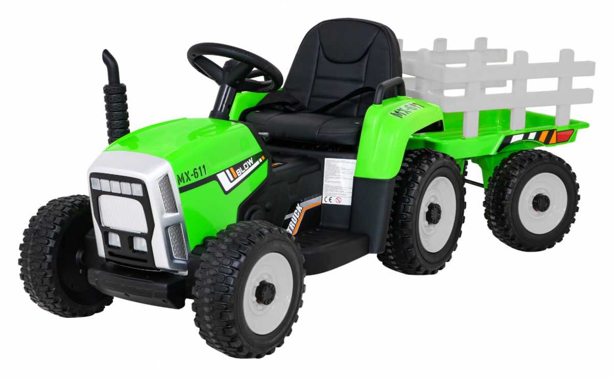 Elektrinis traktorius su priekaba Blow, žalias