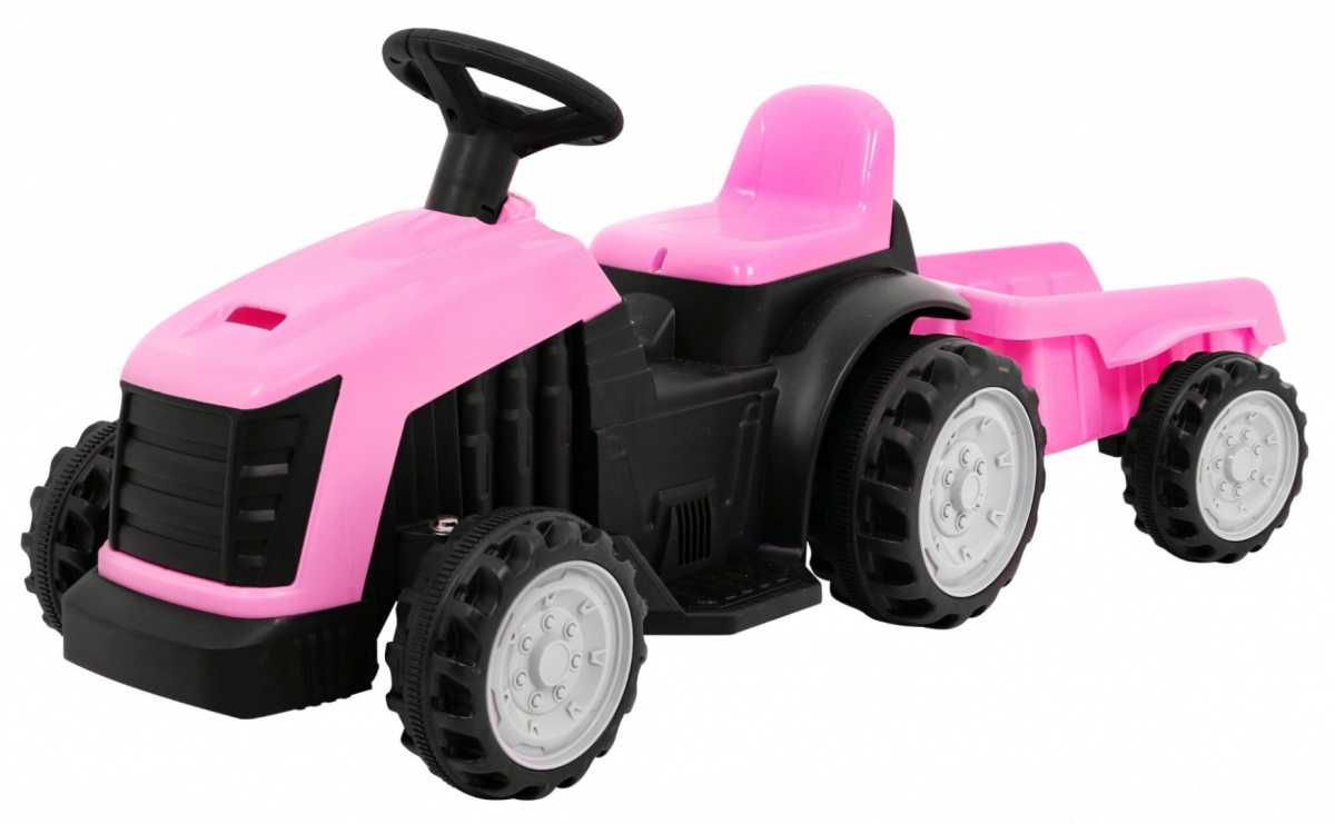 Vaikiškas elektrinis traktorius su priekaba, rožinis