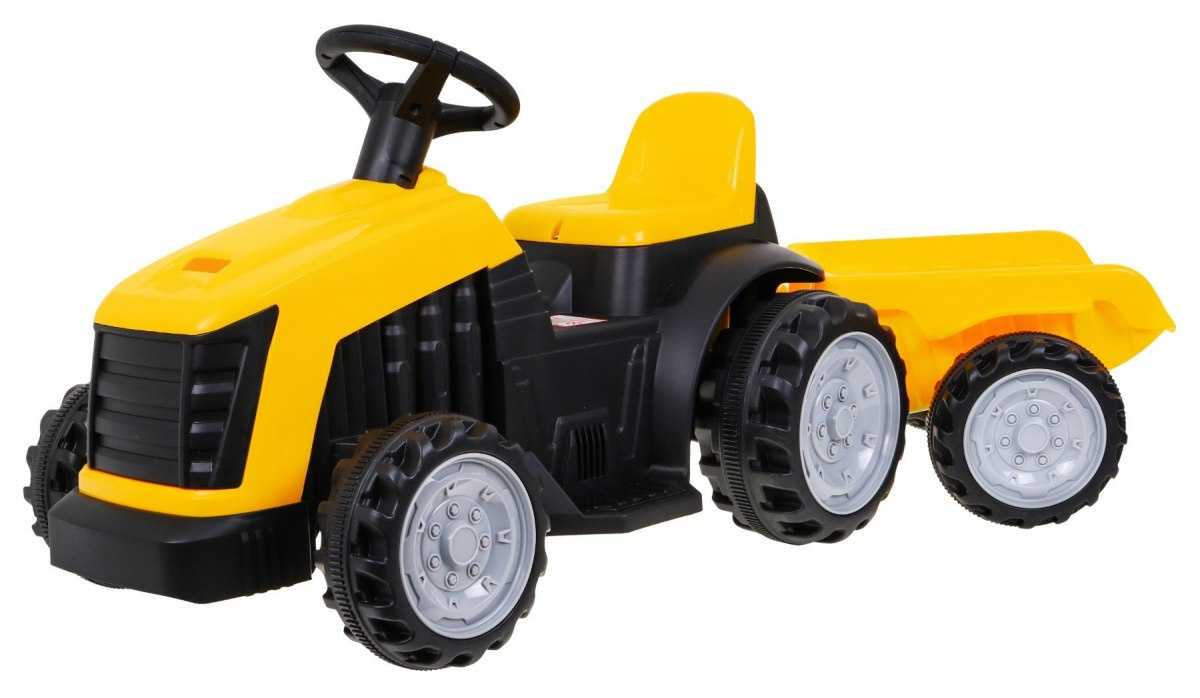 Vaikiškas elektrinis traktorius su priekaba, geltonas