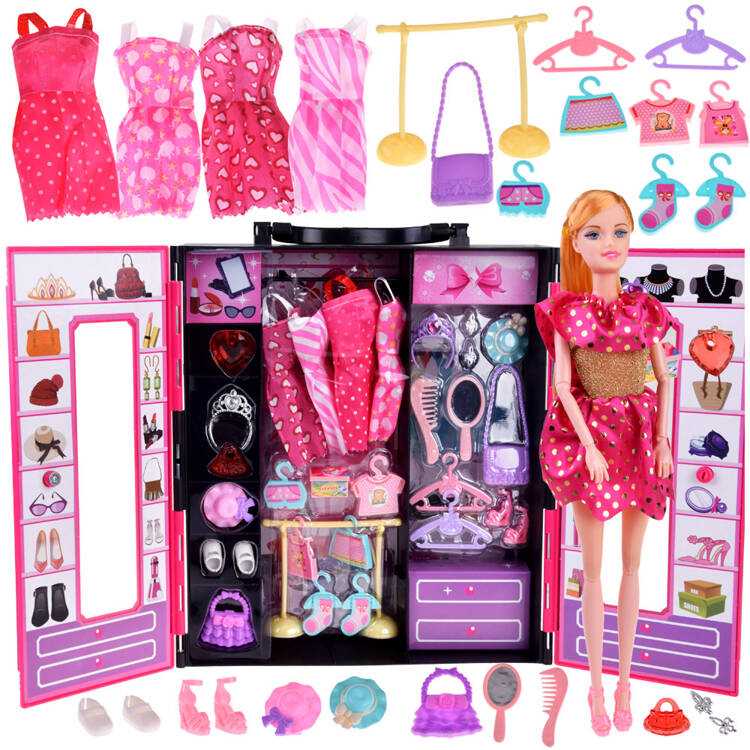 Lėlės ir drabužių spintos su priedais rinkinys, rožinis