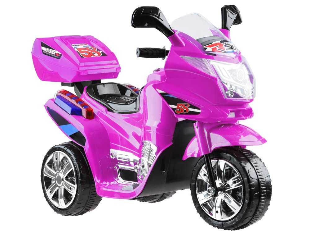 Elektrinis motociklas su LED šviesomis, rožinės spalvos 