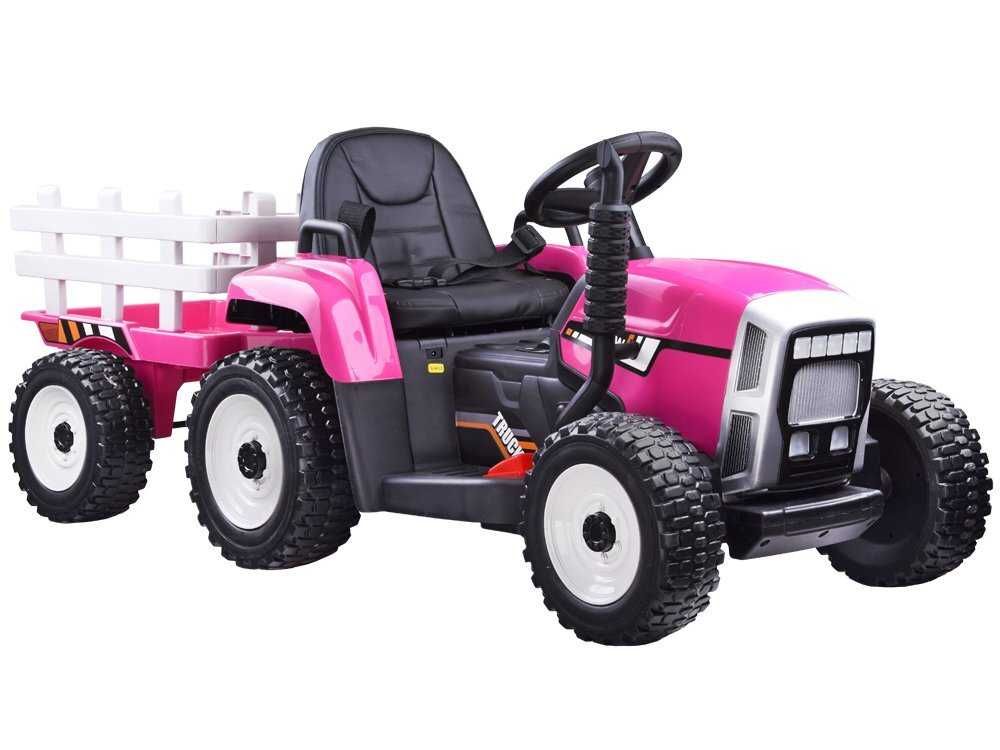 Didelis elektrinis traktorius su priekaba, rožinis