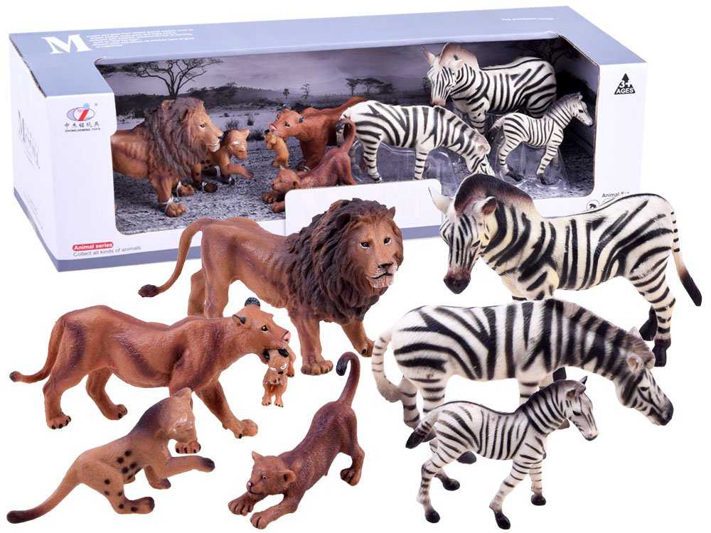 Safari gyvūnų figūrėlių rinkinys, liūtai-zebrai