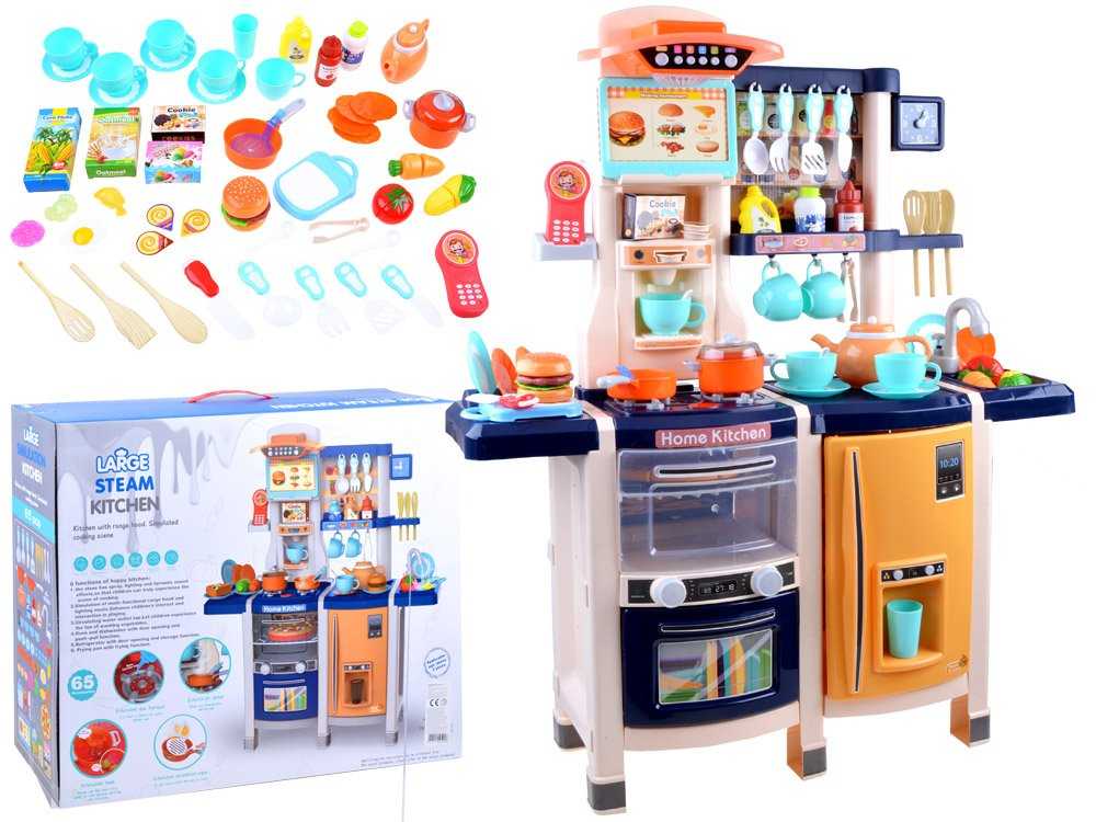 Didelė vaikiška virtuvėlė su šaldytuvu ir orkaite, mėlyna 100x80x30
