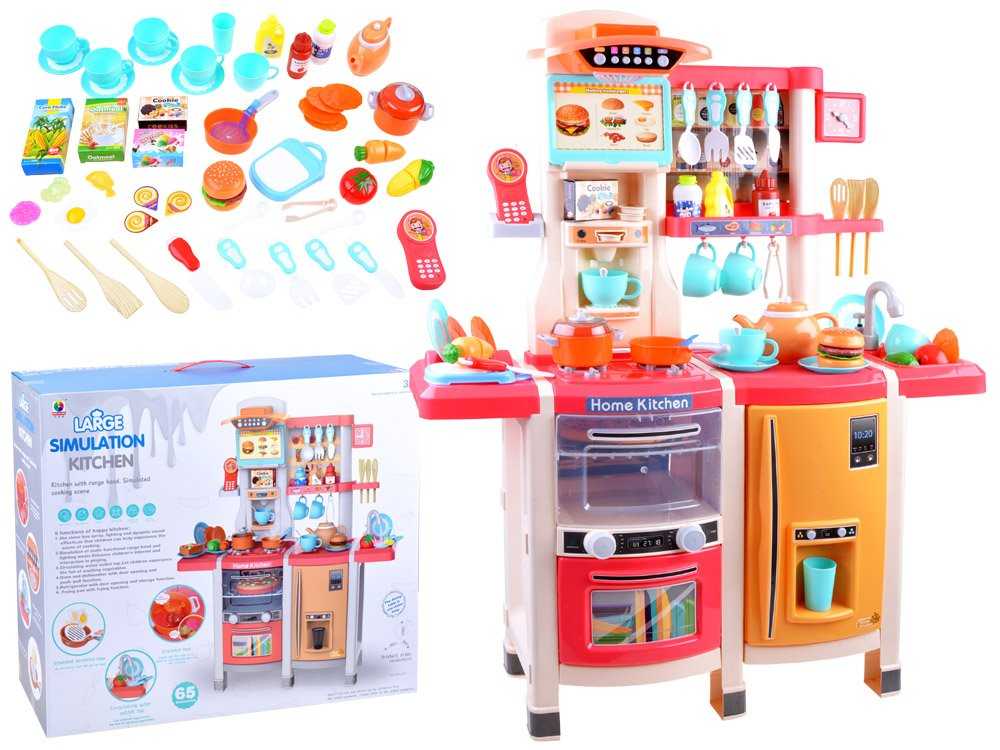 Didelė vaikiška virtuvėlė su šaldytuvu ir orkaite, raudona 100x80x30