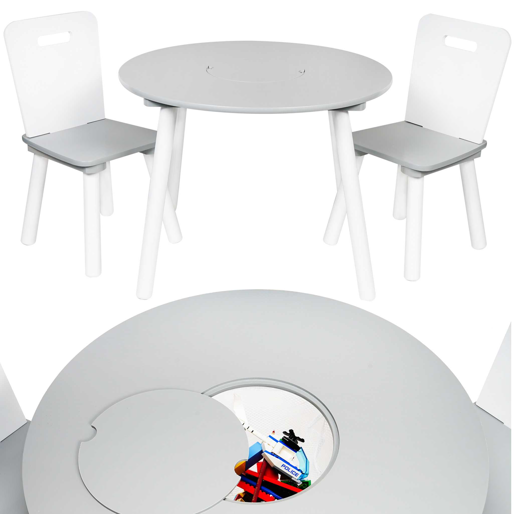 Apvalus stalas su kėdutėmis, pilkas