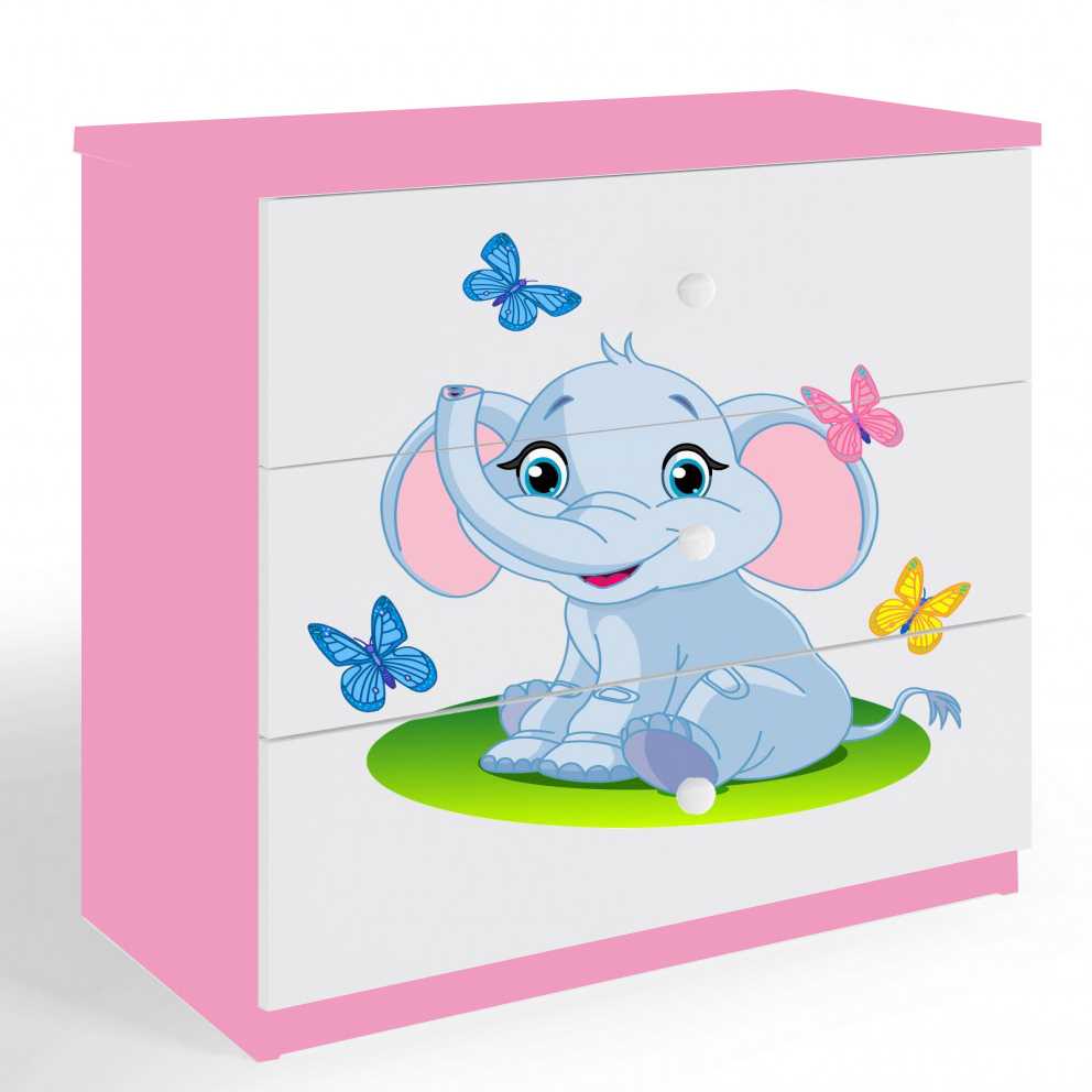 Komoda Babydreams - Mažasis drambliukas, rožinė
