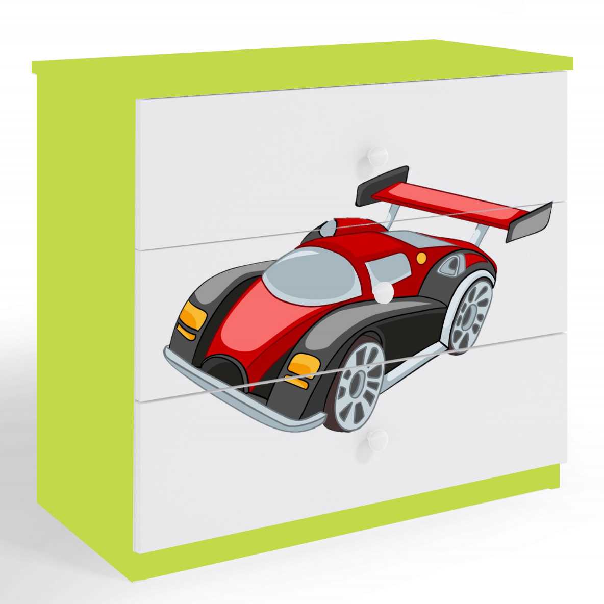 Komoda Babydreams - Lenktyninis automobilis, žalia