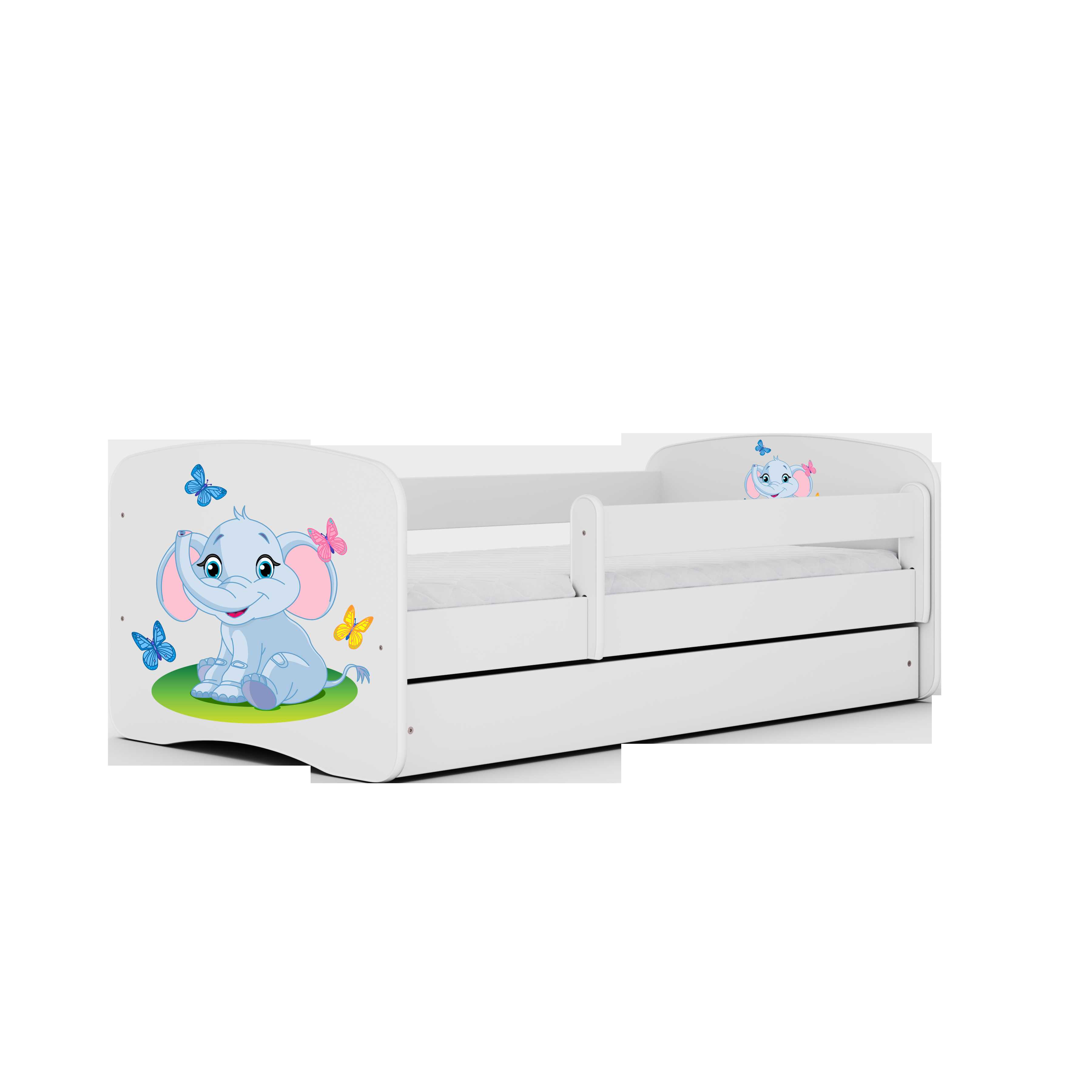Lova Babydreams - Mažasis drambliukas, balta, 160x80, su stalčiumi